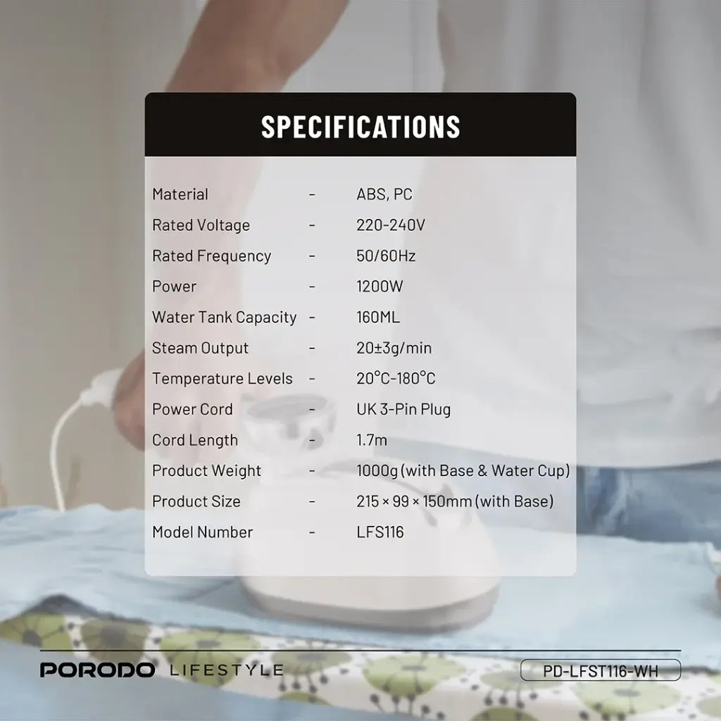 Porodo Lifestyle Retro Thermometer Steam & Heat Iron - White 9919