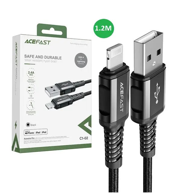 CABLE FOR IPHONE, IPAD,IPOD USB-A TO LIGHTNING 1.2M NYLON - ACEFAST C1-02