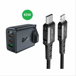 محول ACEFAST GAN 65 واط + كابل TYPE-C إلى LIGHTNING بطول 1 متر (44101)