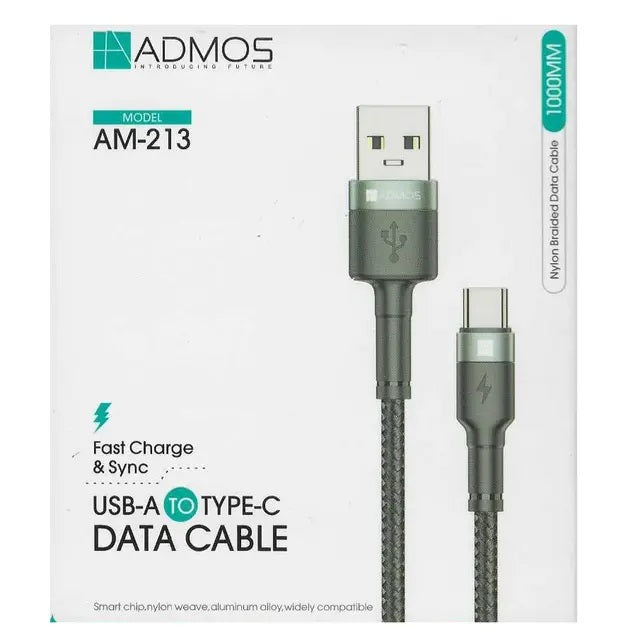 كابل بيانات USB-A إلى TYPE-C - نايلون مضفر بطول 1 متر - ADMOS AM-213