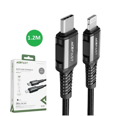 كابل USB-C إلى Lightning لأجهزة iPhone وiPad وiPod بطول 1.2 متر من النايلون - ACEFAST C1-01