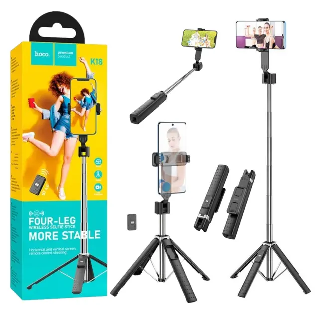 حامل هاتف وعصا سيلفي مع جهاز تحكم عن بُعد بتقنية البلوتوث - HOCO K18