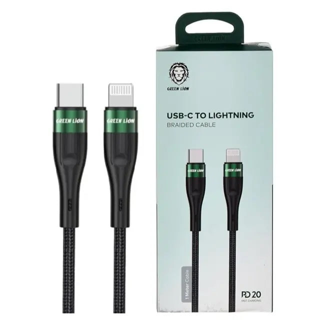 USB-C TO LIGHTNING BRAIDED CABLE 1M-GREEN LION PD20