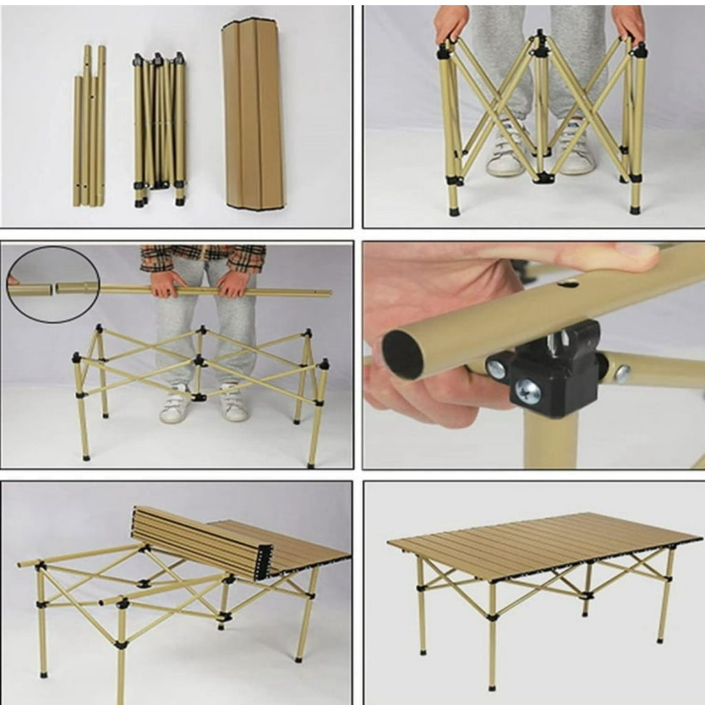 Foldable Table For Camping - Black/ Beige