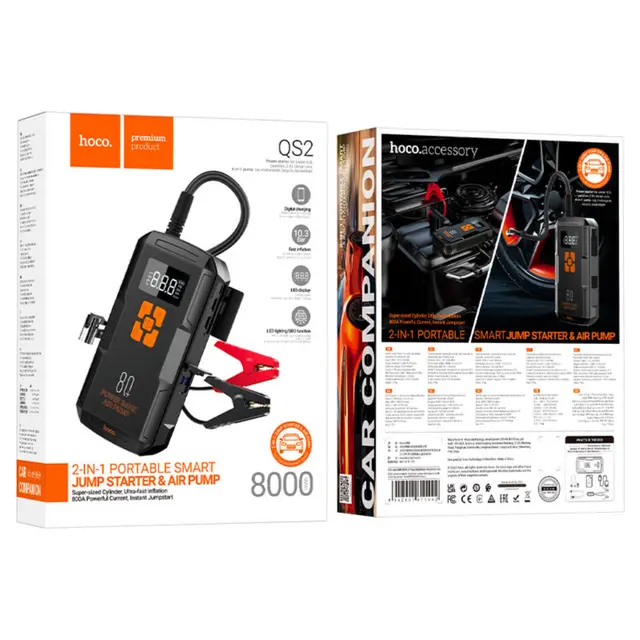 CAR JUMP STARTER WITH AIR PUMP FOR CYCLE. CAR, BALLS 8000MAH - HOCO QS2