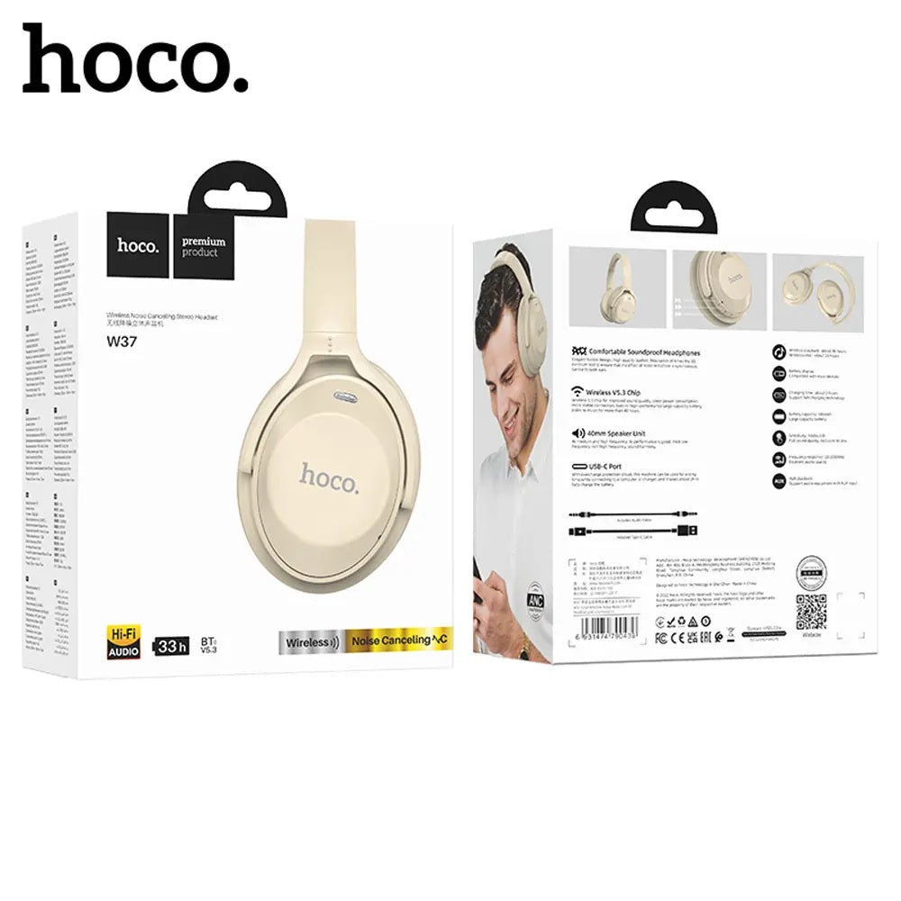 Wireless Bluetooth Headset - Creamy White - Hoco W37