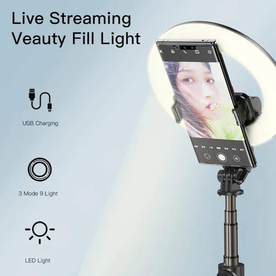 WIRELESS RING LIGHT SELFIE STICK - YESIDO SF12
