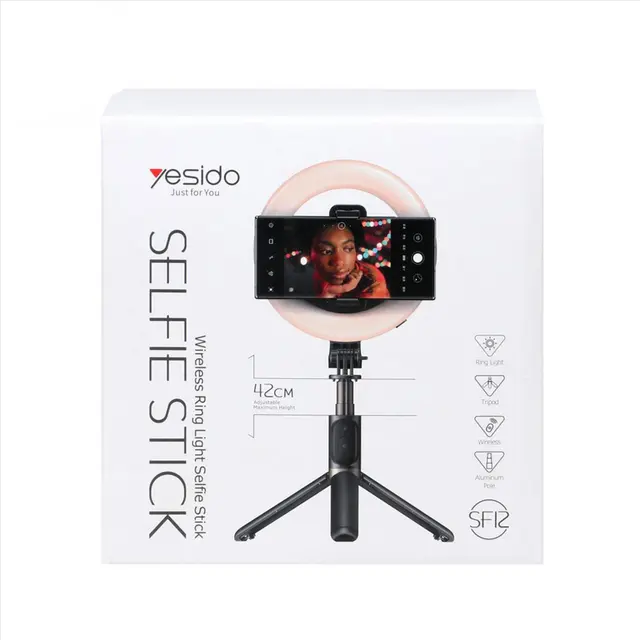 WIRELESS RING LIGHT SELFIE STICK - YESIDO SF12