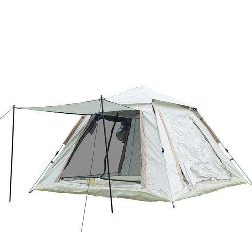 Camping tent with screen porch on a white background