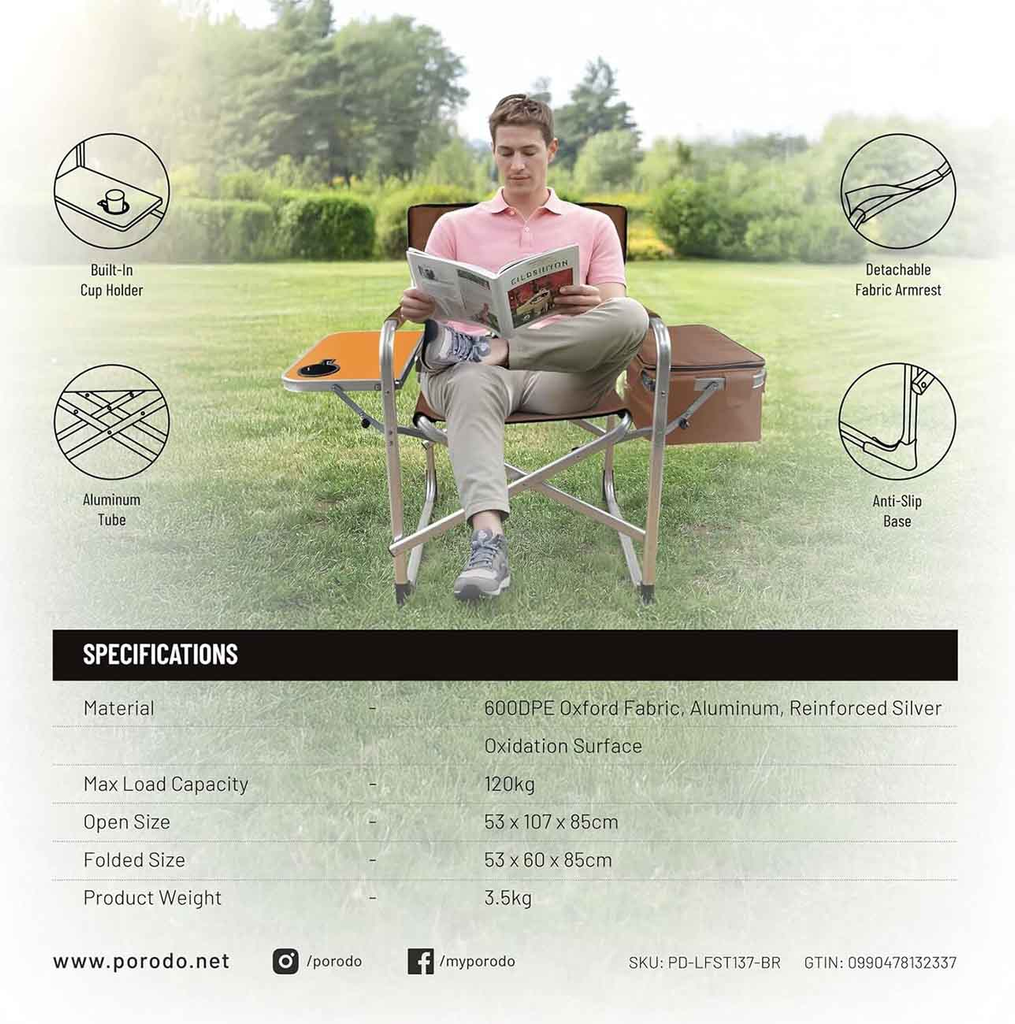 "Porodo foldable chair with non-slip feet"