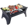 Green Lion Qudra Foldable BBQ Grill, black, shown unfolded with fold-out legs extended.