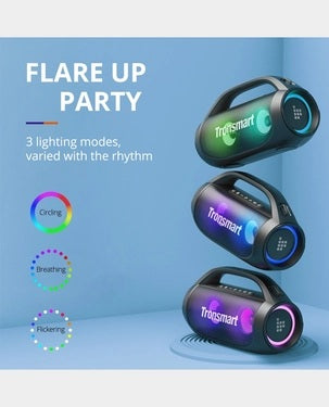 Dual Tronsmart Bang SE speakers paired for stereo sound outdoors.