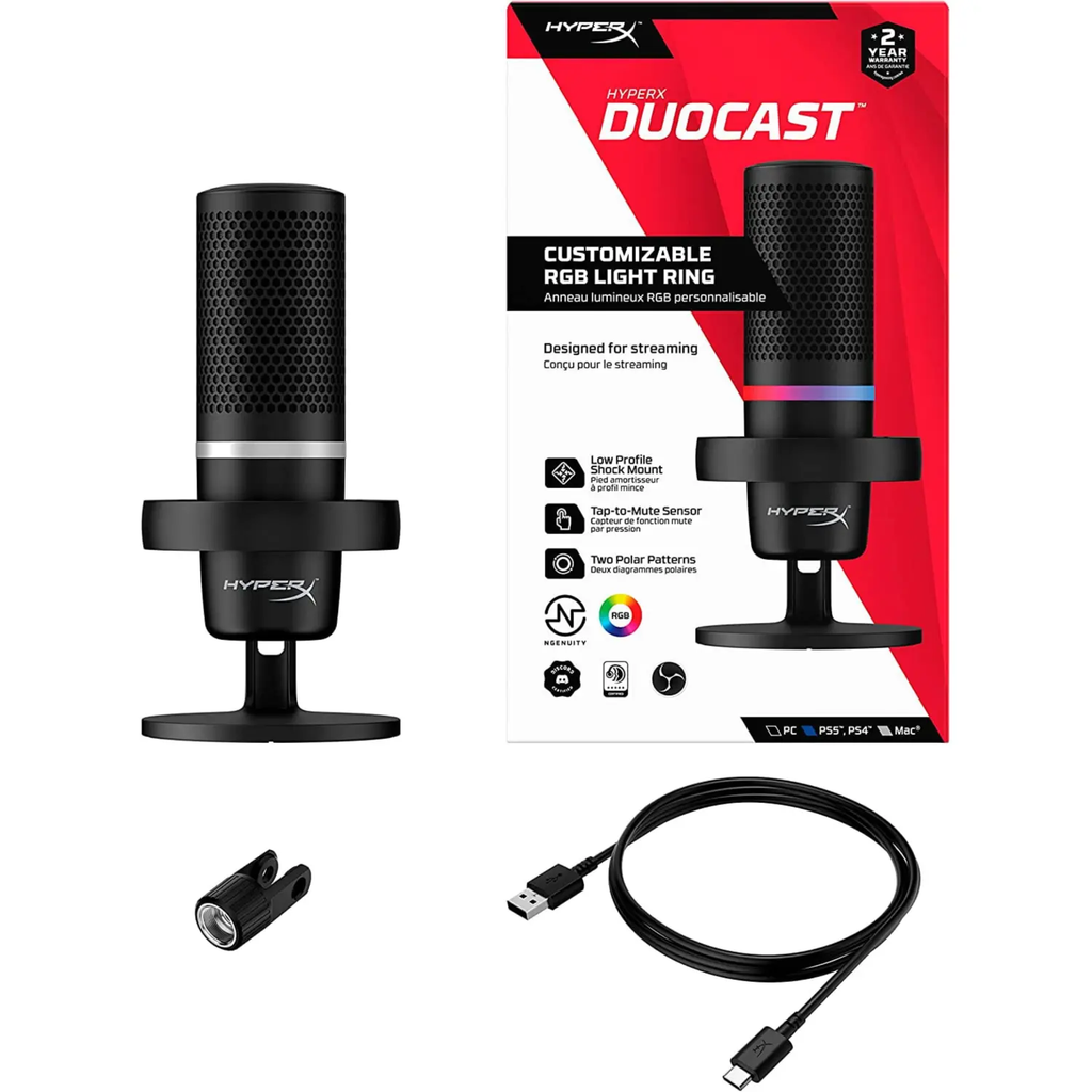 USB Gaming Microphone (RGB Light Ring) - HyperX Duocast