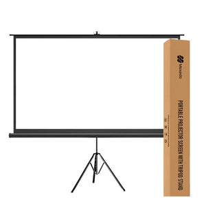Moxedo Carry N Go Portable Projector Screen on tripod stand, 120-inch size.