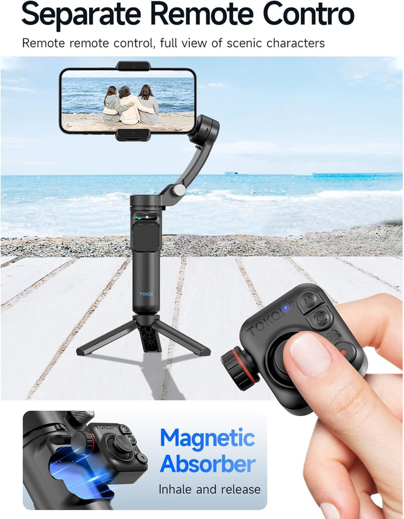 TOKQI M02 gimbal on tripod capturing stable video