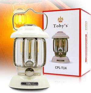Toby’s CPL-T14 white LED lantern with vintage warm filaments.	فانوس توبيز CPL-T14 الأبيض مع خيوط إضاءة دافئة كلاسيكية.