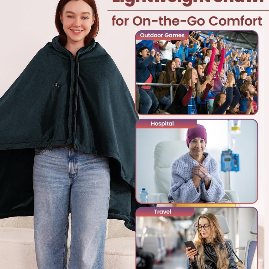 Lightweight battery powered heating wrap for shoulder pain relief.	لفافة تدفئة خفيفة تعمل بالبطارية لتخفيف آلام الكتف.