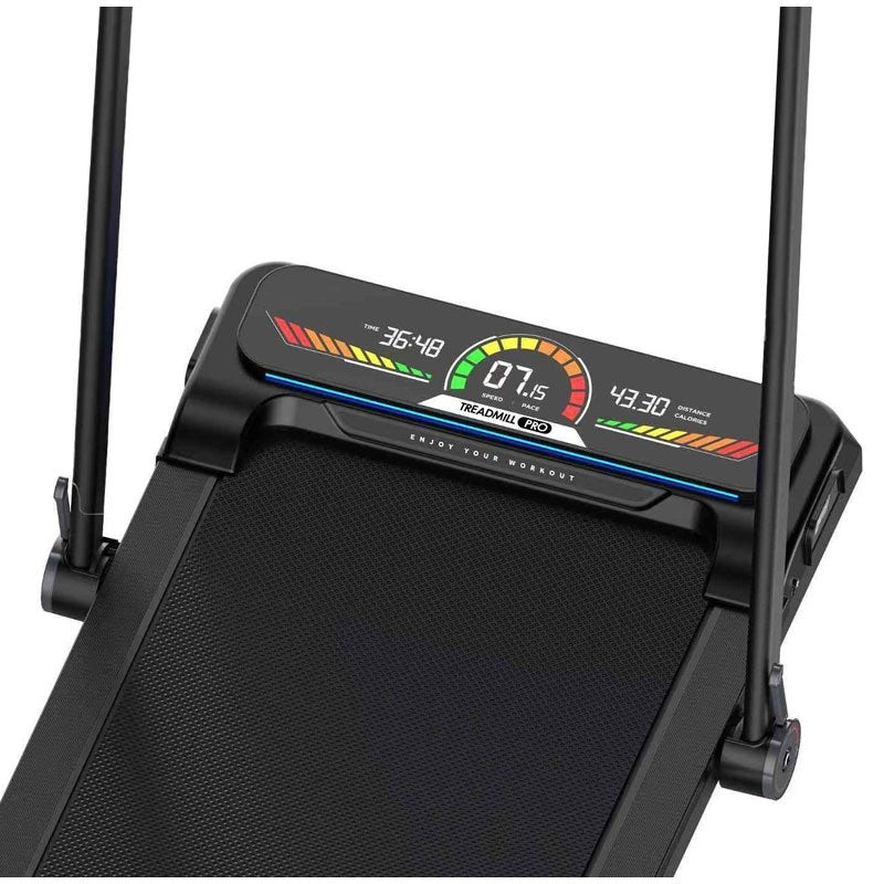 LED display showing speed, time, distance, and calories on a Taktik treadmill.