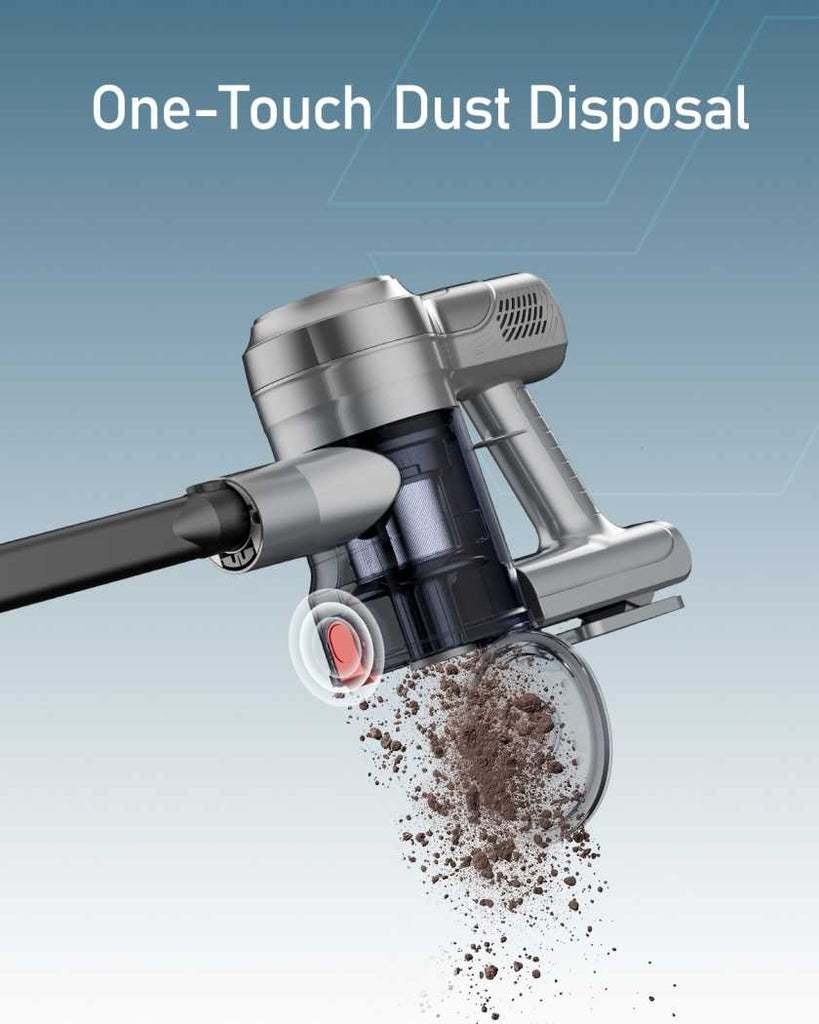 Moxedo 400W vacuum with smart LED display and accessory storage holder.