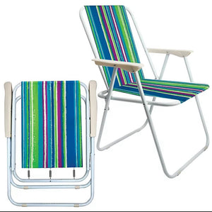 Lightweight folding camping chair with powder-coated steel frame and armrests