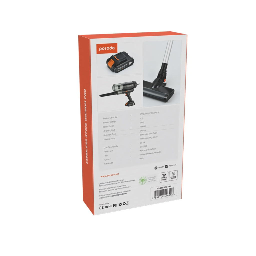 Porodo LifeStyle Cordless Stick Vacuum Pro - Black - LFS030