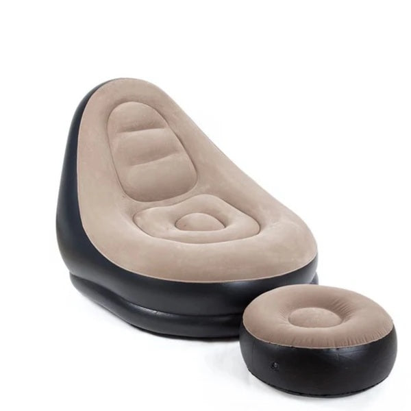 Generic Portable Inflatable Sofa With Footrest - Beige And Black