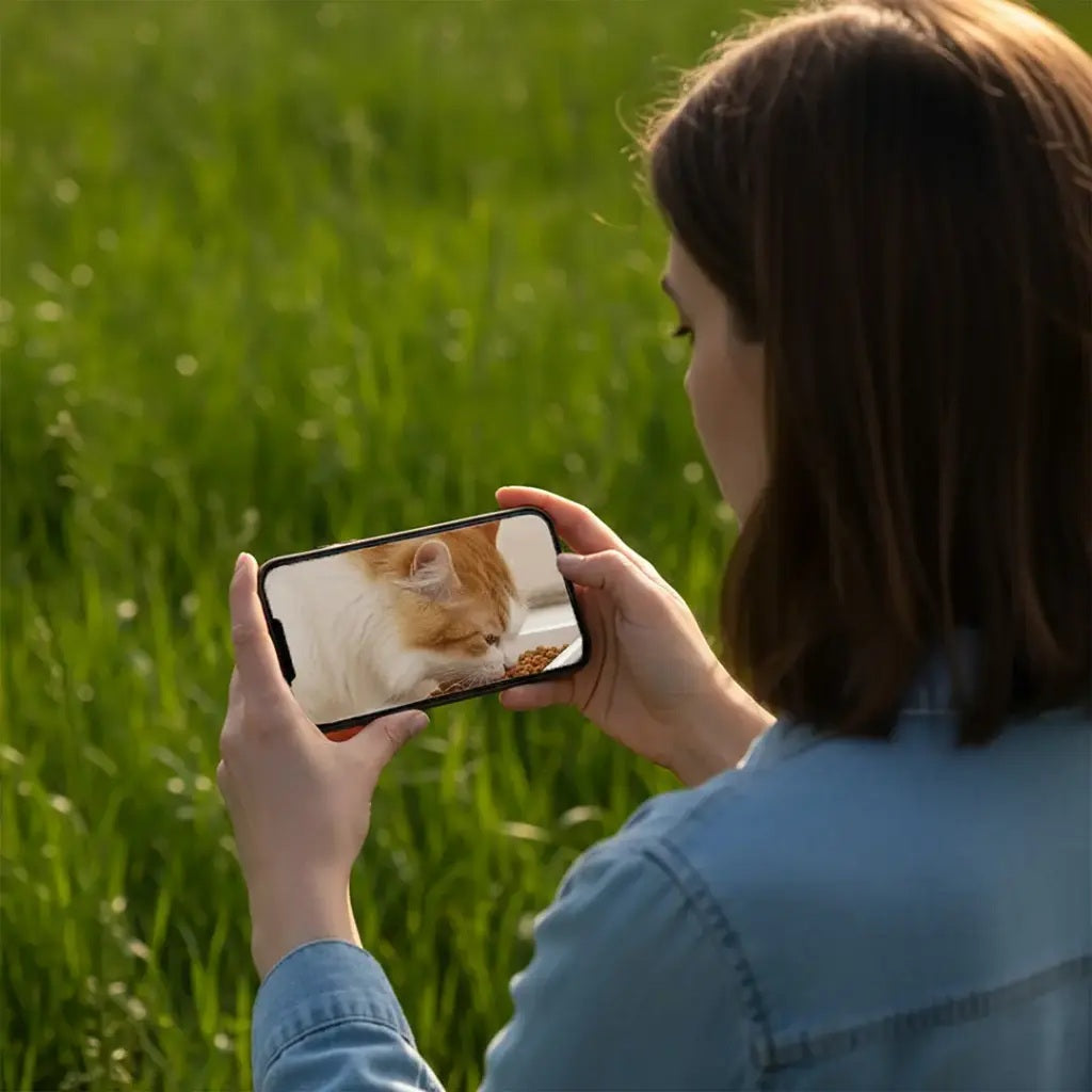 Smart Life app-controlled pet feeder in elegant white ABS material.	جهاز تغذية ذكي للحيوانات الأليفة باللون الأبيض الأنيق، يتم التحكم به عبر تطبيق Smart Life.