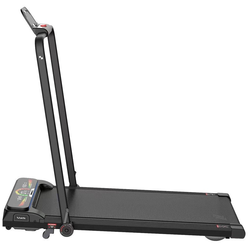 Taktik Treadmill Pro with wide shock absorbing belt and emergency stop safety key.